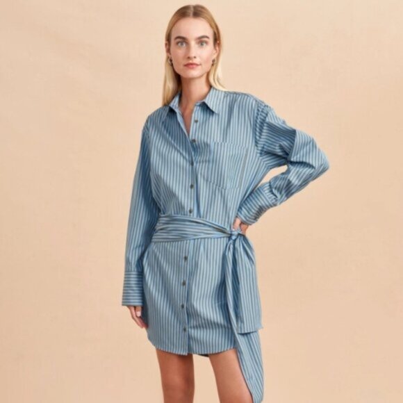 NWT La Ligne Carine Olive & Blue Stripe Long Sleeve Mini Dress - Picture 12 of 12